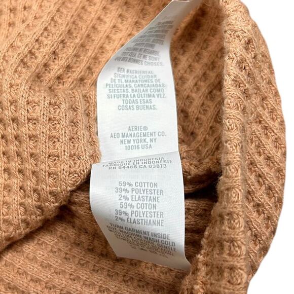 Aerie Blizzard Waffle Mockneck Tee Crop T-Shirt Tan Camel Brown Winter Top XS - Picture 3 of 7